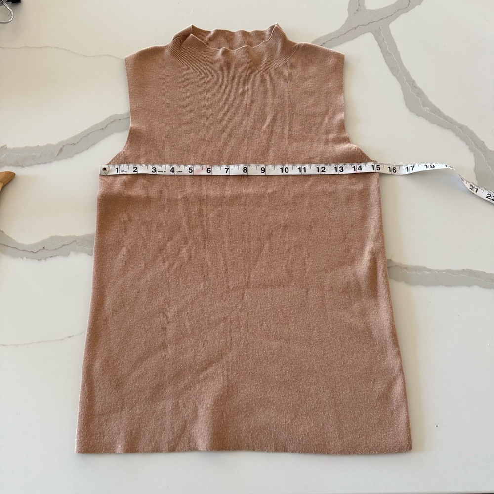 Ann Taylor Camel Color Sleeveless Mock Neck Neutral Lightweight Sweater Top - Picture 11 of 12